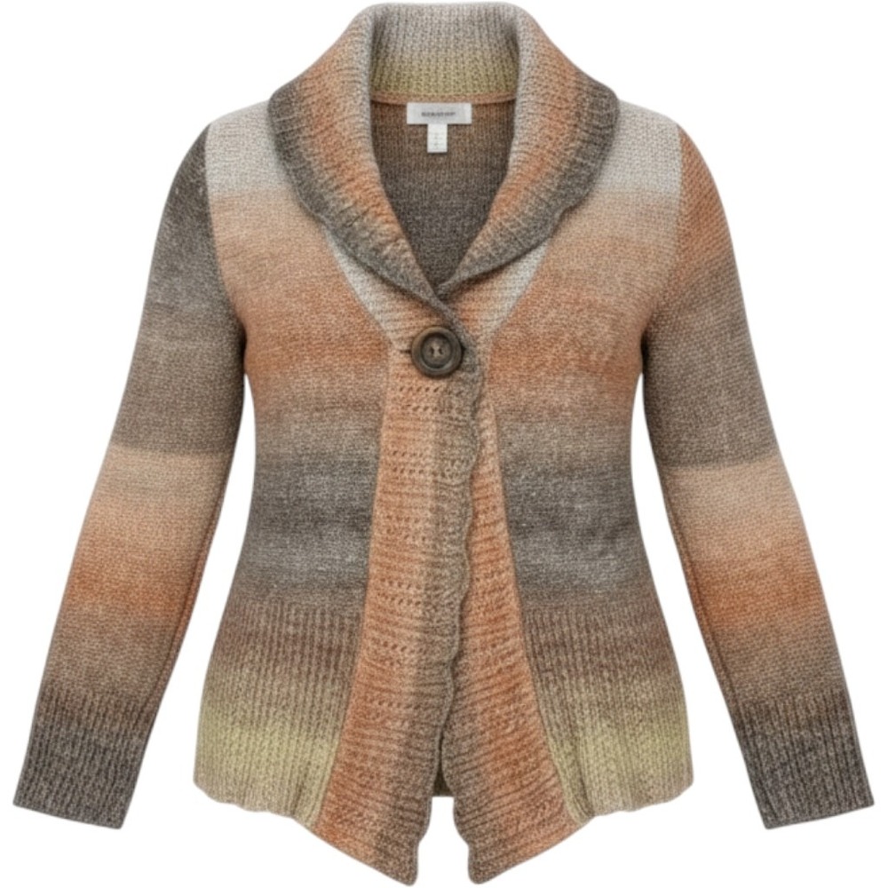 Dressbarn Petite M Ombre Space Dye Shawl Collar Single Button Cardigan Sweater